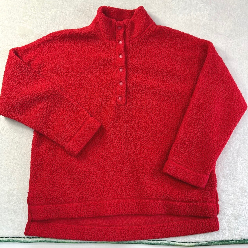 Aerie‎ Gorpcore Sherpa Fleece Snap Pullover Large Red Cozy Cabin-core Mock Neck